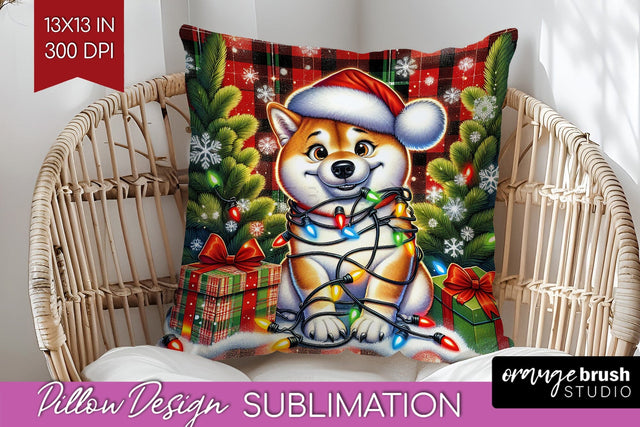 Funny Christmas Dog Pillow Cover Sublimation OrangeBrushStudio 