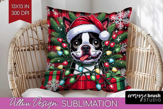 Funny Christmas Dog Pillow Cover Sublimation OrangeBrushStudio 