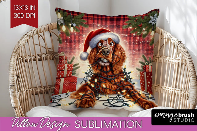 Funny Christmas Dog Pillow Cover Sublimation OrangeBrushStudio 
