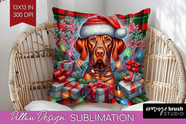 Funny Christmas Dog Pillow Cover Sublimation OrangeBrushStudio 