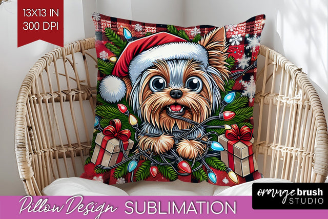 Funny Christmas Dog Pillow Cover Sublimation OrangeBrushStudio 