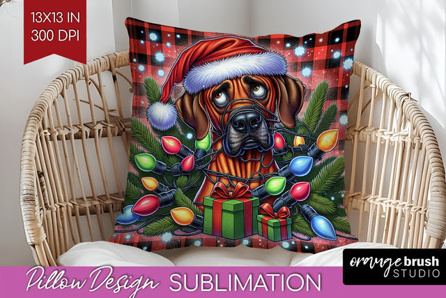 Funny Christmas Dog Pillow Cover Sublimation OrangeBrushStudio 