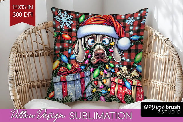 Funny Christmas Dog Pillow Cover Sublimation OrangeBrushStudio 