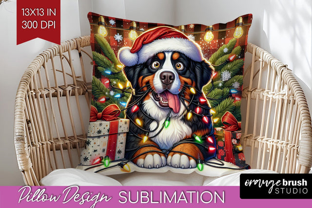 Funny Christmas Dog Pillow Cover Sublimation OrangeBrushStudio 