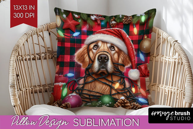 Funny Christmas Dog Pillow Cover Sublimation OrangeBrushStudio 