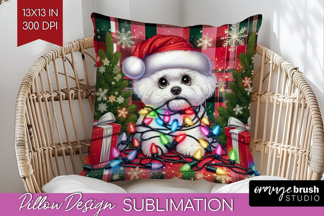 Funny Christmas Dog Pillow Cover Sublimation OrangeBrushStudio 