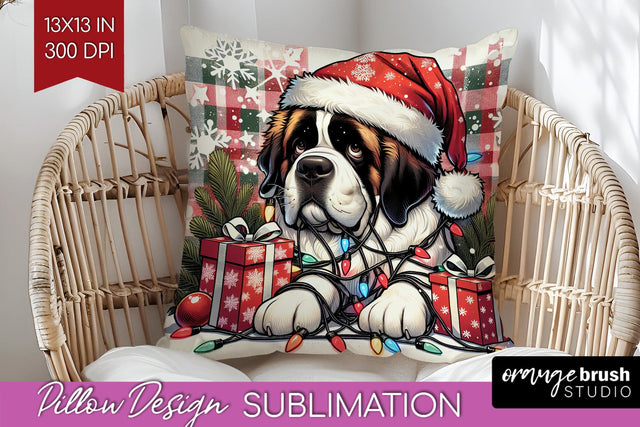 Funny Christmas Dog Pillow Cover Sublimation OrangeBrushStudio 