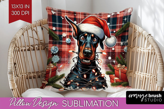 Funny Christmas Dog Pillow Cover Sublimation OrangeBrushStudio 