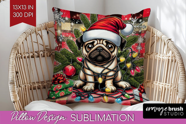 Funny Christmas Dog Pillow Cover Sublimation OrangeBrushStudio 