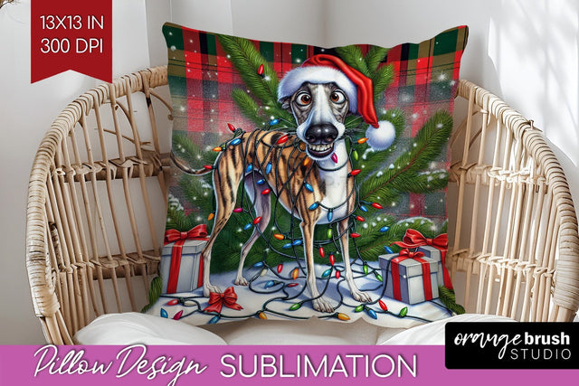 Funny Christmas Dog Pillow Cover Sublimation OrangeBrushStudio 