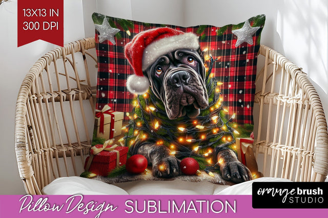 Funny Christmas Dog Pillow Cover Sublimation OrangeBrushStudio 