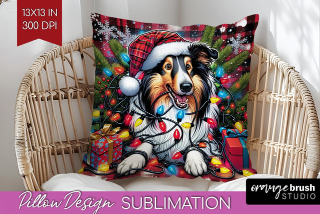 Funny Christmas Dog Pillow Cover Sublimation OrangeBrushStudio 