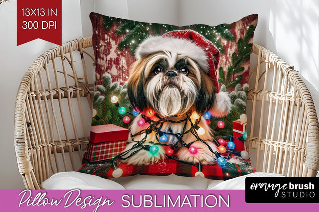 Funny Christmas Dog Pillow Cover Sublimation OrangeBrushStudio 