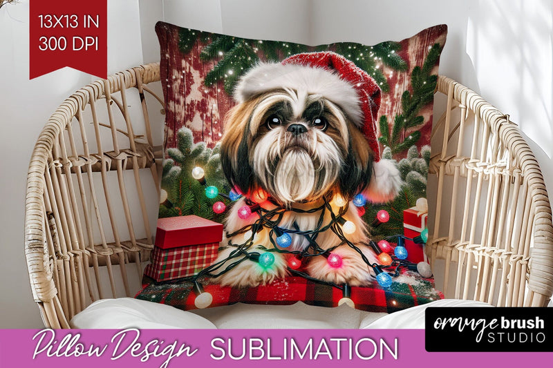 Funny Christmas Dog Pillow Cover Sublimation OrangeBrushStudio 