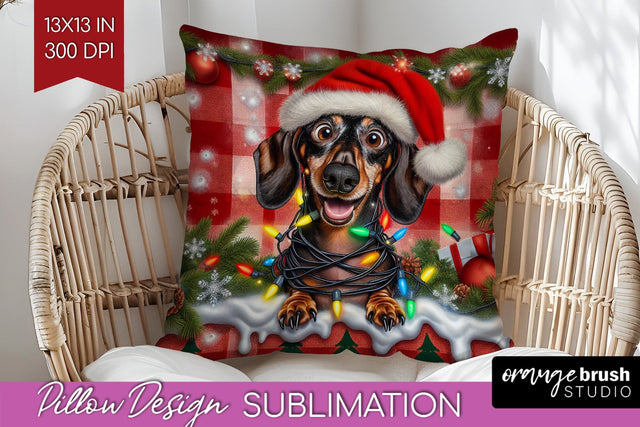 Funny Christmas Dog Pillow Cover Sublimation OrangeBrushStudio 