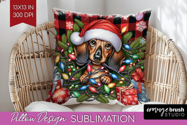 Funny Christmas Dog Pillow Cover Sublimation OrangeBrushStudio 
