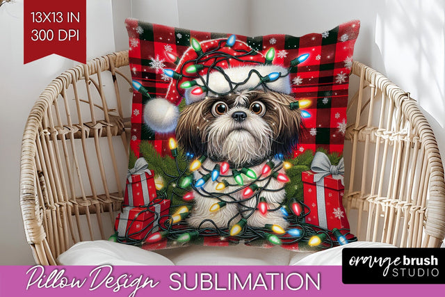 Funny Christmas Dog Pillow Cover Sublimation OrangeBrushStudio 