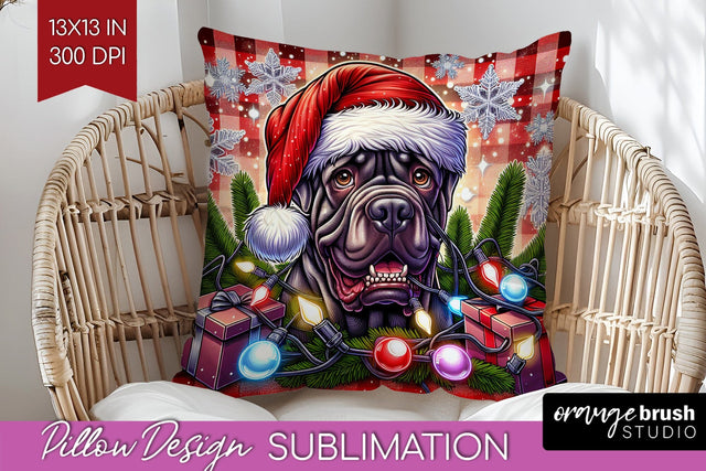 Funny Christmas Dog Pillow Cover Sublimation OrangeBrushStudio 