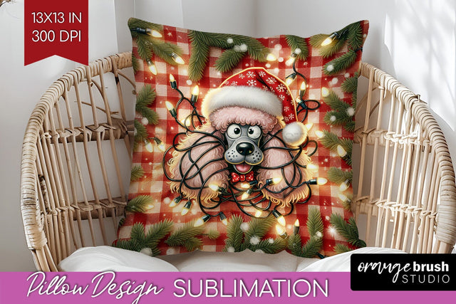 Funny Christmas Dog Pillow Cover Sublimation OrangeBrushStudio 