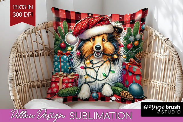 Funny Christmas Dog Pillow Cover Sublimation OrangeBrushStudio 