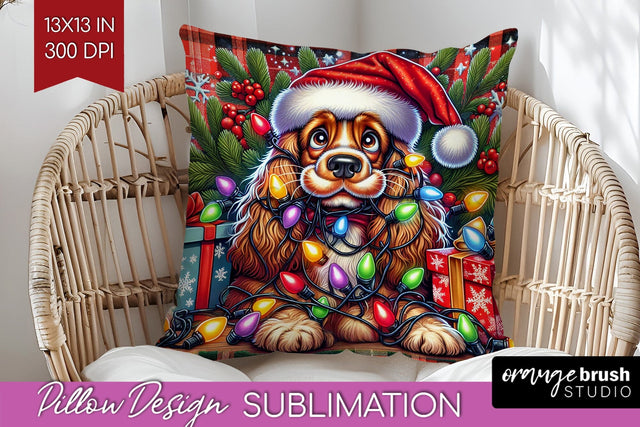 Funny Christmas Dog Pillow Cover Sublimation OrangeBrushStudio 