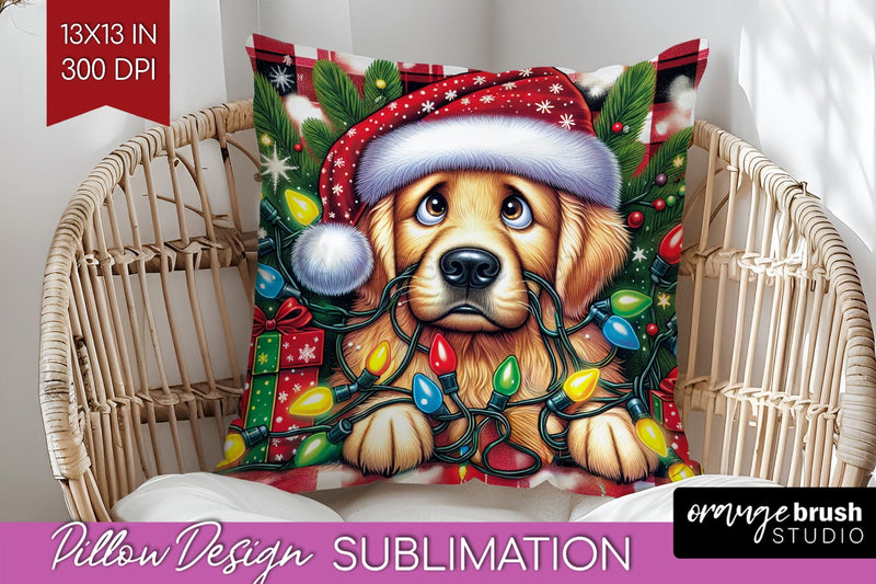 Funny Christmas Dog Pillow Cover Sublimation OrangeBrushStudio 