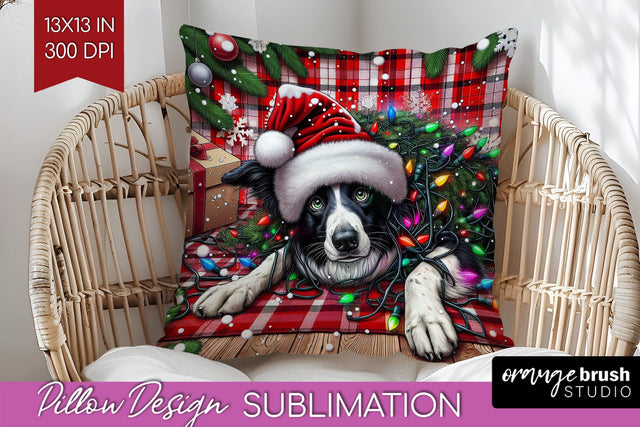 Funny Christmas Dog Pillow Cover Sublimation OrangeBrushStudio 