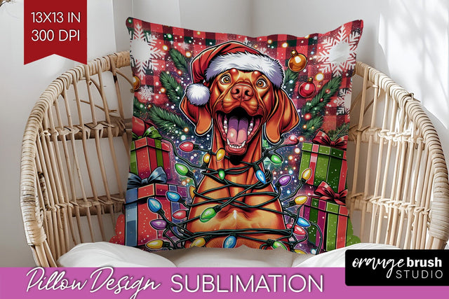 Funny Christmas Dog Pillow Cover Sublimation OrangeBrushStudio 