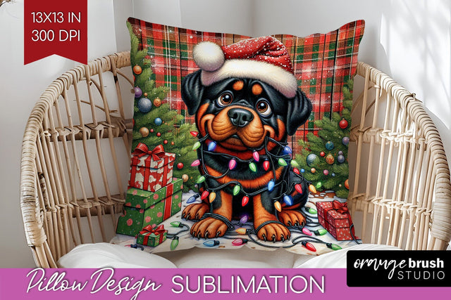 Funny Christmas Dog Pillow Cover Sublimation OrangeBrushStudio 
