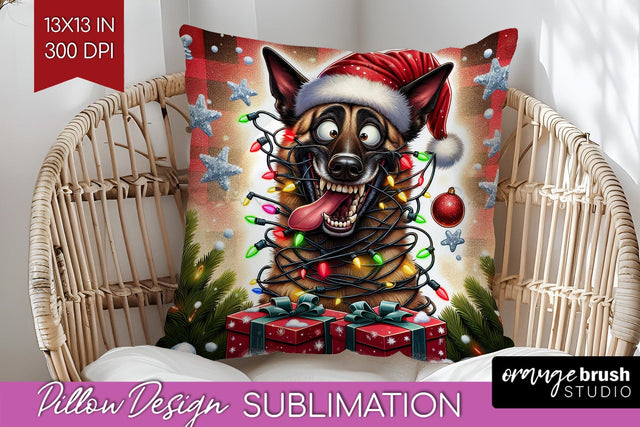 Funny Christmas Dog Pillow Cover Sublimation OrangeBrushStudio 