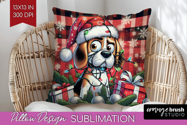 Funny Christmas Dog Pillow Cover Sublimation OrangeBrushStudio 