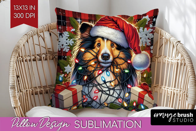 Funny Christmas Dog Pillow Cover Sublimation OrangeBrushStudio 