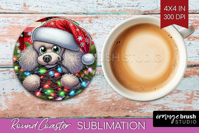 Funny Christmas Dog Round Coaster Sublimation OrangeBrushStudio 