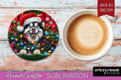 Funny Christmas Dog Round Coaster Sublimation OrangeBrushStudio 