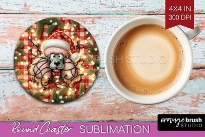 Funny Christmas Dog Round Coaster Sublimation OrangeBrushStudio 