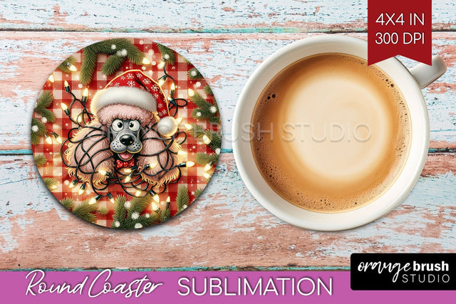 Funny Christmas Dog Round Coaster Sublimation OrangeBrushStudio 
