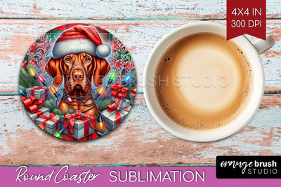 Funny Christmas Dog Round Coaster Sublimation OrangeBrushStudio 