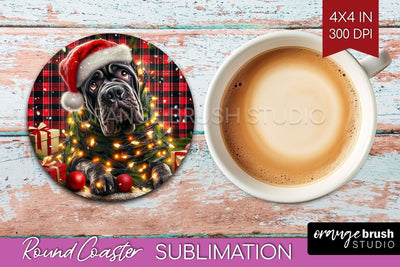 Funny Christmas Dog Round Coaster Sublimation OrangeBrushStudio 