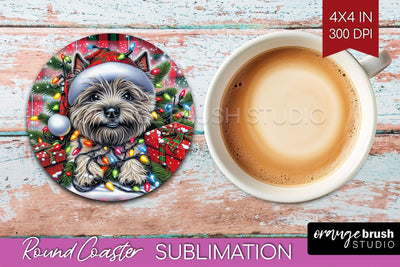 Funny Christmas Dog Round Coaster Sublimation OrangeBrushStudio 