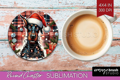 Funny Christmas Dog Round Coaster Sublimation OrangeBrushStudio 