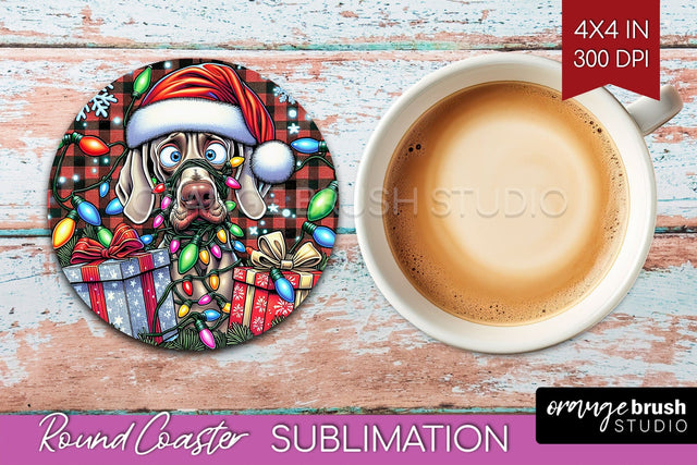 Funny Christmas Dog Round Coaster Sublimation OrangeBrushStudio 