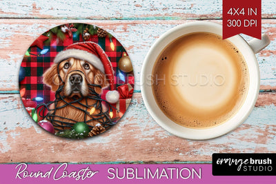 Funny Christmas Dog Round Coaster Sublimation OrangeBrushStudio 