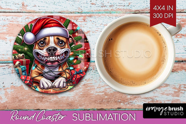 Funny Christmas Dog Round Coaster Sublimation OrangeBrushStudio 