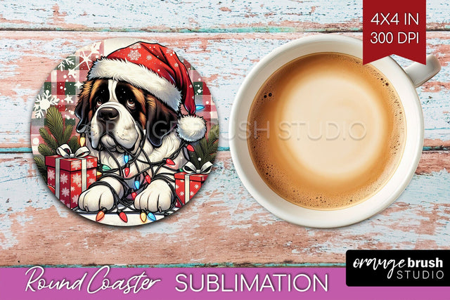 Funny Christmas Dog Round Coaster Sublimation OrangeBrushStudio 