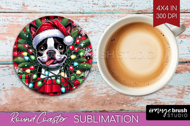 Funny Christmas Dog Round Coaster Sublimation OrangeBrushStudio 