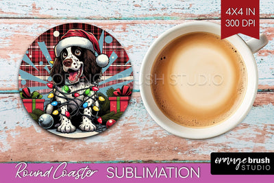 Funny Christmas Dog Round Coaster Sublimation OrangeBrushStudio 