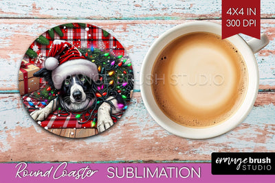 Funny Christmas Dog Round Coaster Sublimation OrangeBrushStudio 