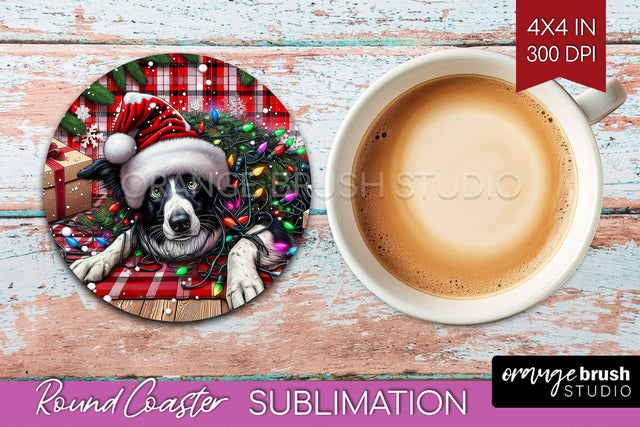 Funny Christmas Dog Round Coaster Sublimation OrangeBrushStudio 