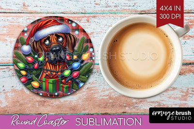Funny Christmas Dog Round Coaster Sublimation OrangeBrushStudio 