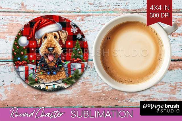 Funny Christmas Dog Round Coaster Sublimation OrangeBrushStudio 